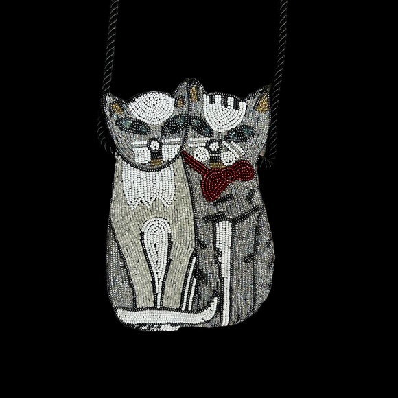 None Handbags - Beaded Purse with Two Cats